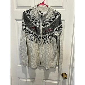 Northern Reflections Sweater‎ Embroidered Cardinals Full Zip Size XL Metallic